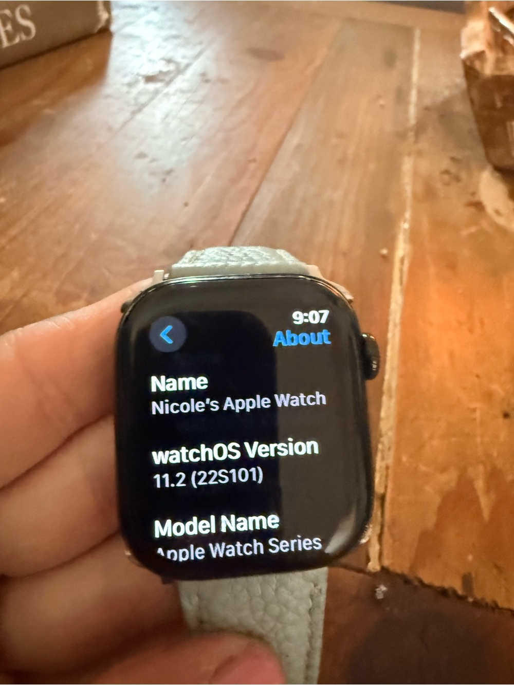 Apple Watch Series (11) w/ light blue Leather “H”Band) - Smartwatch